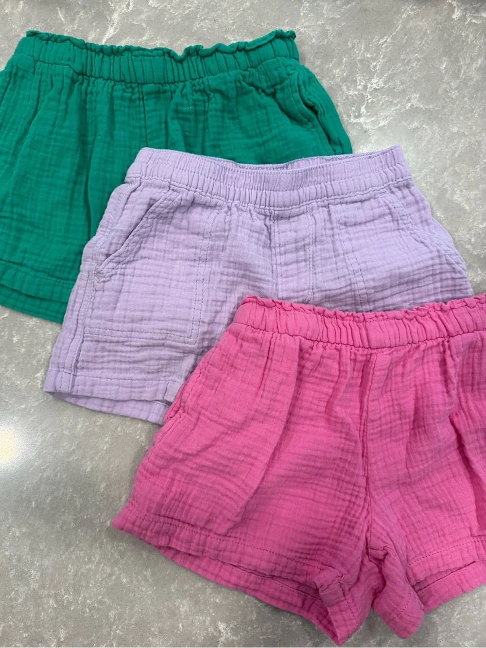 GAP Kids Gauze Shorts Bundle Pink Purple Green Cotton Pull-On Size S 6-7